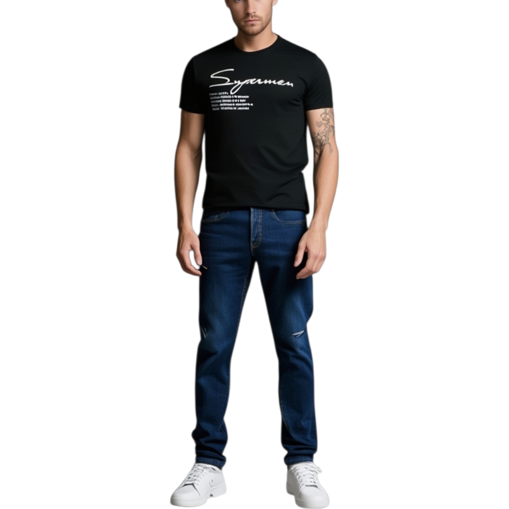 T-Shirt Uomo Girocollo nera Stampa Con Scritta Superman Casual Slim Fit moda uomo